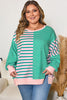 Green Stripe Color Block Exposed Seam Side Slit Plus Size Sweatshirt
