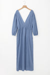 Myosotis Chambray Deep V Neck Bracelet Sleeve Maxi Dress