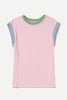 Pink Color Block Corded Knit Crew Neck Tee