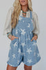 Light Blue Star Printed Buttoned Straps Pocketed Denim Romper