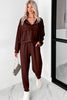 Chicory Coffee Button Drawstring Cropped Hoodie Jogger 2pcs Set