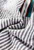 Dark Grey Striped Print Contrast Patchwork Detail Split Neck Blouse