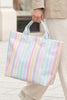 Blackish Green Glossy Striped Vinyl Large Tote Bag