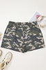 Green Tie Elastic Waist Pocketed Plus Size Camo Shorts