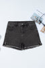 Carbon Grey Raw Hem High Waist Denim Shorts