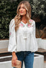 White Flower Lace-up V Neck Babydoll Blouse
