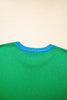Green Contrast Trim Round Neck Short Sleeve Loose Knit Sweater
