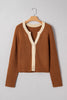 Chestnut Contrast Knit V Neckline Short Cardigan