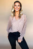 Light Pink V Neck Sequin Plisse Long Sleeve Blouse