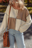 Beige Color Block Waffle Knit Stitch Detail Long Sleeve Top