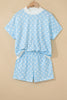 Green Polka Dot Print Color Block Trim Mock Neck Short Set