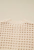 Beige Hollowed Pattern Knit Zip Up Drop Shoulder Sweater Cardigan