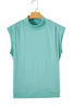 Black Solid Color High Neck Cap Sleeve Loose Top