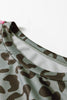 Green Leopard Print Varsity Striped Trim Long Sleeve Top