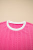 Bright Pink Textured Color Block Trim Loose Tee Drawstring Shorts 2pcs Set