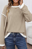 Four Leaf Clover Contrast Color Trim Knit Drop Shoulder Loose Top