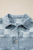 Beau Blue Denim Checkered Pattern Patchwork Womens Casual Jacket