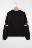 Black Varsity Baseball Bow Graphic Striped Sleeve Baggy Sweatshirt