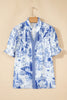 Blue Wild Animal Paradise Striped Detail V Neck Blouse