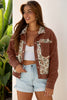 Clay Ribbed Retro Floral Patchwork Shirt Style Jacket