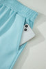 Mist Blue Solid Color Mock Neck Half Sleeve Top Plus Size 2pcs Short Set