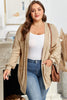 Parchment Cable Knit Braided Tie Sleeve Plus Size Open Cardigan