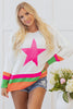 White Star Pattern Colorblock Striped Edge Drop Shoulder Sweater