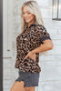 Brown Leopard Print Button Down Lace Trim Short Sleeve Shirt