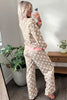 Pink Polka Dot Contrast Trim Long Sleeve Top Drawstring Shift Pants Set