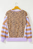Purple Leopard Striped Patchwork Plus Size Loose Sweatshirt