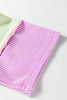 Bright Pink Twisted Ribbed Color Block Patchwork Henley Short Sleeve T Shirt