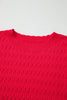 Fiery Red Trendy Pattern Knit Ribbed Cuffs Crew Neck Sweater