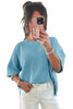 Mist Blue Exposed Seam Detail Half Sleeve Loose Sweater