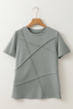 Medium Grey Solid Color Toothpick Stripe Round Neck T Shirt