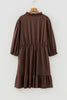 Coffee Plus Size Frilled Trim V Neck Puff Sleeve Textured Mini Dress