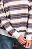 Brown Stripe Crew Neck Drop Shoulder Pullover Sweatshirt