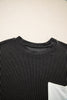 Carbon Grey Corded Knit Color Block Pocketed Crew Neck T Shirt