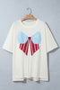 White Distressed Flag Bow Patched Plus Size T Shirt