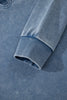 Sail Blue Lace Patchwork Detail Notched Neck Mineral Wash Baggy Sweatshirt