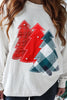 White Pearl Plaid Christmas Tree Patched Drop Shoulder Sweatshirt
