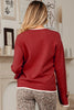 Racing Red Leopard Bow Decor Split Cuff Contrast Trim Sweater
