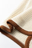 White Horizontal Ribbed Knit Contrast Trim Ties Front Sweater Vest
