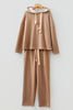 Rose Tan Lace Drawstring Pullover Hoodie and High Waist Pants Corduroy Suit