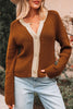 Chestnut Contrast Knit V Neckline Short Cardigan