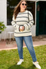 Apricot Stripe Wide Sleeve Drop Shoulder Crew Neck Plus Sweater