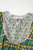 Green Plus Size Mixed Floral Print Striped Trim Loose Mini Dress