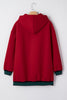Racing Red Contrast Cuffed Drop Shoulder Zip up Tunic Hoodie