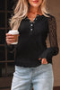 Black Sheer Lace Long Sleeve Slim Henley Top
