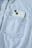 Sky Blue Stripe Collared Button Front Sleeveless Denim Mini Dress