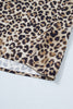 Brown Plus Size Leopard Print Crinkled Colorblock Patchwork V Neck Blouse